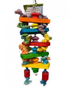 Parrot-Supplies Stacks And Spools Wood And Rope Parrot Toy